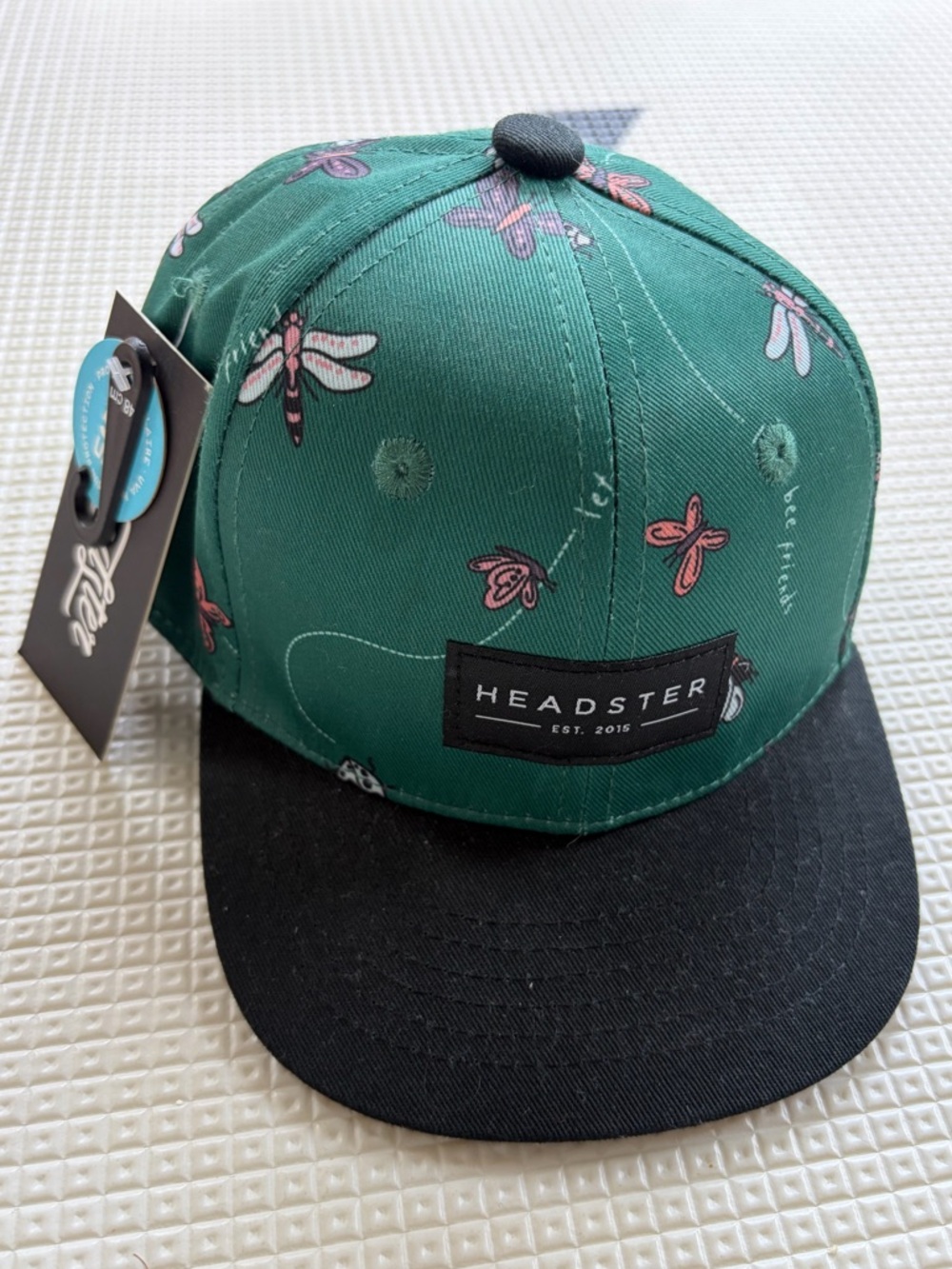 Headster 48cm (Toddler size) Green insect print Snapback Hat with Black Brim